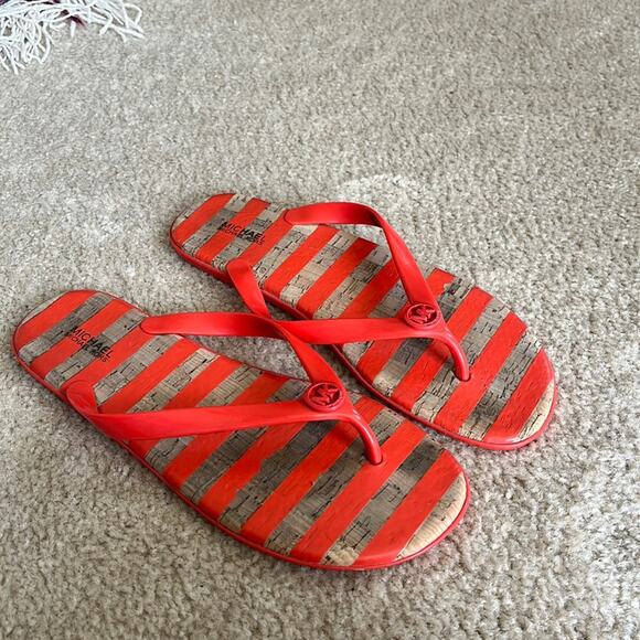 Michael Kors Jelly Jet Set Stripe Cork Flip Flops sz 10 - Picture 1 of 10